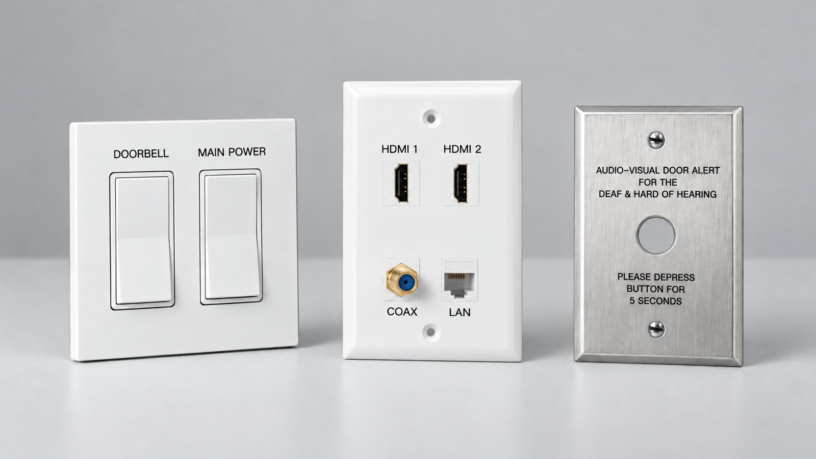 Printed switch, AV and doorbell alert wall plates